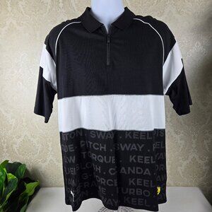 Puma Size Large Black White Ferrari Polo Stripe Graphics Zip Front Short Sleeve
